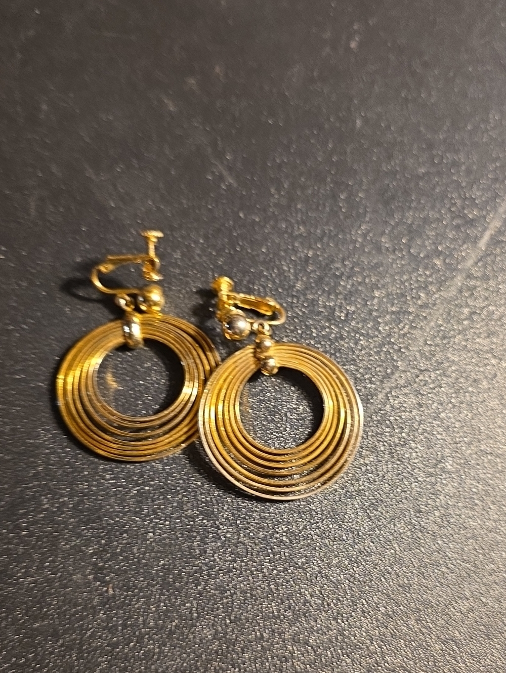 Gold-Tone Concentric Hoop Clip-On Earrings Napiero Vintage
